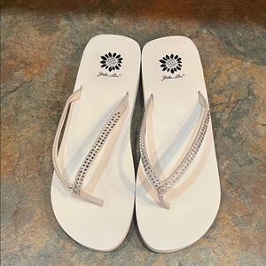 Yellow Box flip-flops, size 11 with rhinestones